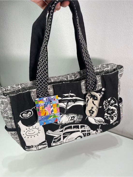Sun And Sand Handbags - Sun N’ Sand Artistic Canvas Black White Tote Bag Beach Bag Sandal Charm Travel
